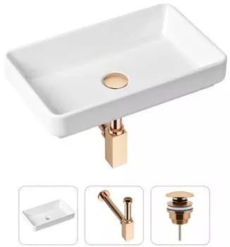 Комплект 3 в 1 Lavinia Boho Bathroom Sink 21520130: накладная фарфоровая раковина 55 см, металлический сифон, донный клапан