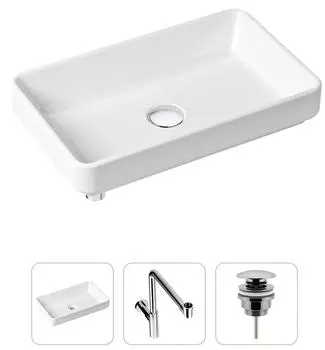 Комплект 3 в 1 Lavinia Boho Bathroom Sink 21520154: накладная фарфоровая раковина 55 см, металлический сифон, донный клапан