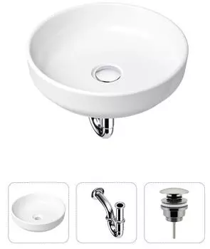 Комплект 3 в 1 Lavinia Boho Bathroom Sink 21520164: накладная фарфоровая раковина 40 см, металлический сифон, донный клапан