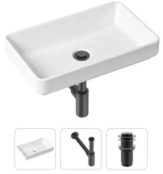 Комплект 3 в 1 Lavinia Boho Bathroom Sink 21520115: накладная фарфоровая раковина 55 см, металлический сифон, донный клапан