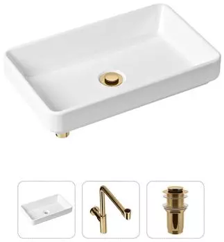 Комплект 3 в 1 Lavinia Boho Bathroom Sink 21520157: накладная фарфоровая раковина 55 см, металлический сифон, донный клапан