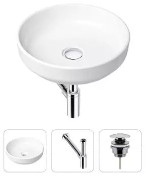 Комплект 3 в 1 Lavinia Boho Bathroom Sink 21520168: накладная фарфоровая раковина 40 см, металлический сифон, донный клапан