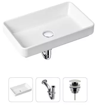 Комплект 3 в 1 Lavinia Boho Bathroom Sink 21520110: накладная фарфоровая раковина 55 см, металлический сифон, донный клапан