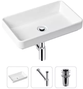 Комплект 3 в 1 Lavinia Boho Bathroom Sink 21520113: накладная фарфоровая раковина 55 см, металлический сифон, донный клапан