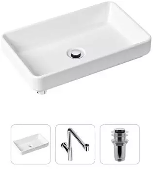 Комплект 3 в 1 Lavinia Boho Bathroom Sink 21520153: накладная фарфоровая раковина 55 см, металлический сифон, донный клапан