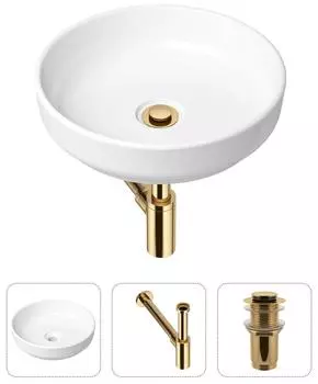 Комплект 3 в 1 Lavinia Boho Bathroom Sink 21520171: накладная фарфоровая раковина 40 см, металлический сифон, донный клапан
