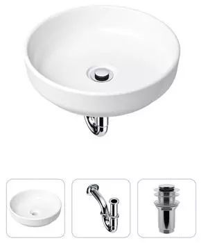 Комплект 3 в 1 Lavinia Boho Bathroom Sink 21520163: накладная фарфоровая раковина 40 см, металлический сифон, донный клапан