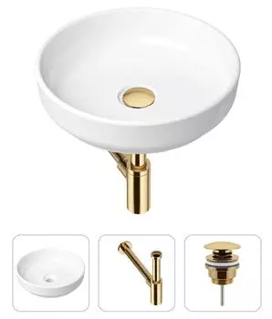 Комплект 3 в 1 Lavinia Boho Bathroom Sink 21520172: накладная фарфоровая раковина 40 см, металлический сифон, донный клапан