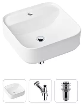 Комплект 3 в 1 Lavinia Boho Bathroom Sink 21520273: накладная фарфоровая раковина 42 см, металлический сифон, донный клапан
