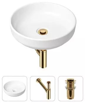 Комплект 3 в 1 Lavinia Boho Bathroom Sink 21520201: накладная фарфоровая раковина 40 см, металлический сифон, донный клапан