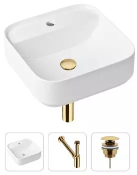 Комплект 3 в 1 Lavinia Boho Bathroom Sink 21520280: накладная фарфоровая раковина 42 см, металлический сифон, донный клапан
