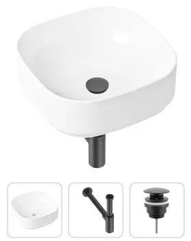 Комплект 3 в 1 Lavinia Boho Bathroom Sink 21520224: накладная фарфоровая раковина 40 см, металлический сифон, донный клапан