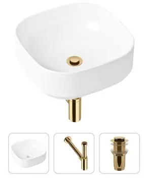 Комплект 3 в 1 Lavinia Boho Bathroom Sink 21520225: накладная фарфоровая раковина 40 см, металлический сифон, донный клапан
