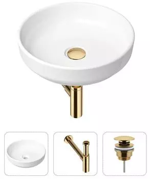 Комплект 3 в 1 Lavinia Boho Bathroom Sink 21520202: накладная фарфоровая раковина 40 см, металлический сифон, донный клапан