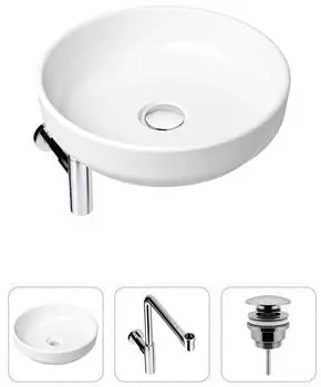 Комплект 3 в 1 Lavinia Boho Bathroom Sink 21520208: накладная фарфоровая раковина 40 см, металлический сифон, донный клапан