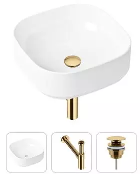 Комплект 3 в 1 Lavinia Boho Bathroom Sink 21520256: накладная фарфоровая раковина 40 см, металлический сифон, донный клапан