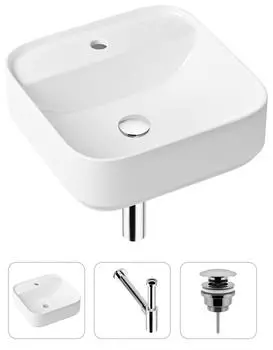 Комплект 3 в 1 Lavinia Boho Bathroom Sink 21520276: накладная фарфоровая раковина 42 см, металлический сифон, донный клапан