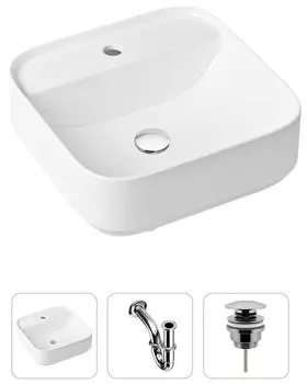Комплект 3 в 1 Lavinia Boho Bathroom Sink 21520272: накладная фарфоровая раковина 42 см, металлический сифон, донный клапан