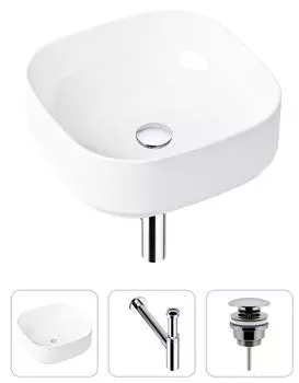 Комплект 3 в 1 Lavinia Boho Bathroom Sink 21520252: накладная фарфоровая раковина 40 см, металлический сифон, донный клапан