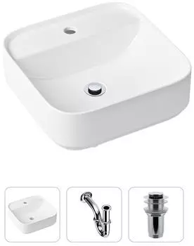 Комплект 3 в 1 Lavinia Boho Bathroom Sink 21520271: накладная фарфоровая раковина 42 см, металлический сифон, донный клапан