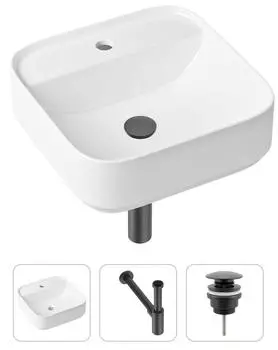 Комплект 3 в 1 Lavinia Boho Bathroom Sink 21520278: накладная фарфоровая раковина 42 см, металлический сифон, донный клапан