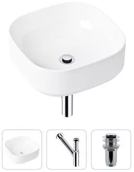 Комплект 3 в 1 Lavinia Boho Bathroom Sink 21520251: накладная фарфоровая раковина 40 см, металлический сифон, донный клапан