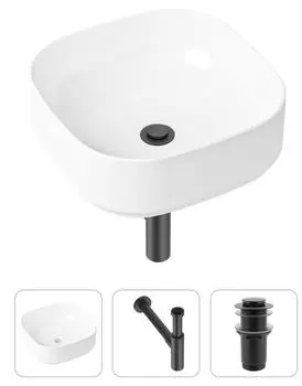 Комплект 3 в 1 Lavinia Boho Bathroom Sink 21520253: накладная фарфоровая раковина 40 см, металлический сифон, донный клапан