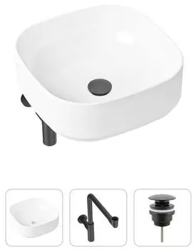 Комплект 3 в 1 Lavinia Boho Bathroom Sink 21520264: накладная фарфоровая раковина 40 см, металлический сифон, донный клапан
