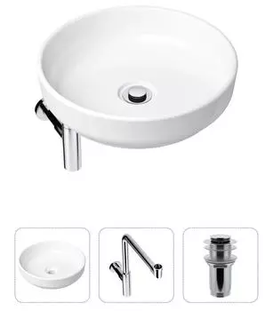 Комплект 3 в 1 Lavinia Boho Bathroom Sink 21520207: накладная фарфоровая раковина 40 см, металлический сифон, донный клапан