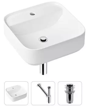 Комплект 3 в 1 Lavinia Boho Bathroom Sink 21520275: накладная фарфоровая раковина 42 см, металлический сифон, донный клапан