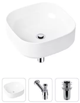 Комплект 3 в 1 Lavinia Boho Bathroom Sink 21520219: накладная фарфоровая раковина 40 см, металлический сифон, донный клапан
