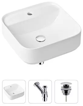 Комплект 3 в 1 Lavinia Boho Bathroom Sink 21520274: накладная фарфоровая раковина 42 см, металлический сифон, донный клапан