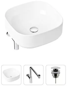 Комплект 3 в 1 Lavinia Boho Bathroom Sink 21520262: накладная фарфоровая раковина 40 см, металлический сифон, донный клапан
