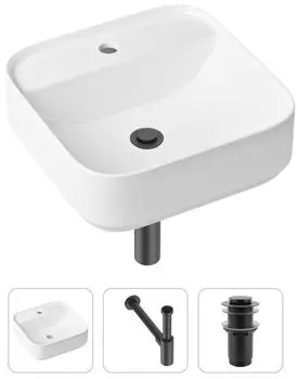 Комплект 3 в 1 Lavinia Boho Bathroom Sink 21520277: накладная фарфоровая раковина 42 см, металлический сифон, донный клапан