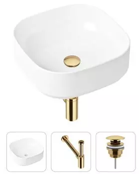 Комплект 3 в 1 Lavinia Boho Bathroom Sink 21520226: накладная фарфоровая раковина 40 см, металлический сифон, донный клапан