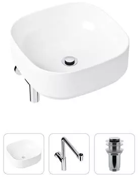 Комплект 3 в 1 Lavinia Boho Bathroom Sink 21520261: накладная фарфоровая раковина 40 см, металлический сифон, донный клапан