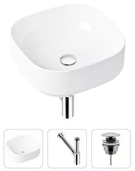 Комплект 3 в 1 Lavinia Boho Bathroom Sink 21520222: накладная фарфоровая раковина 40 см, металлический сифон, донный клапан