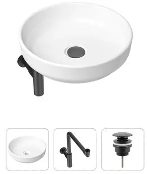 Комплект 3 в 1 Lavinia Boho Bathroom Sink 21520210: накладная фарфоровая раковина 40 см, металлический сифон, донный клапан