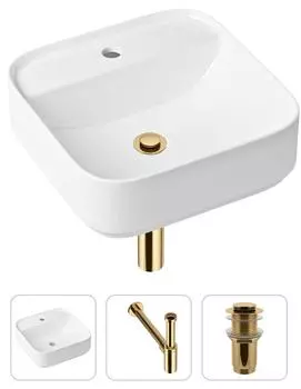 Комплект 3 в 1 Lavinia Boho Bathroom Sink 21520279: накладная фарфоровая раковина 42 см, металлический сифон, донный клапан