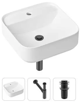 Комплект 3 в 1 Lavinia Boho Bathroom Sink 21520307: накладная фарфоровая раковина 42 см, металлический сифон, донный клапан
