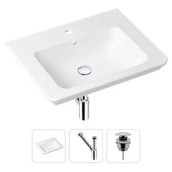 Комплект 3 в 1 Lavinia Boho Bathroom Sink 21520384: врезная фарфоровая раковина 60 см, металлический сифон, донный клапан