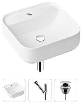 Комплект 3 в 1 Lavinia Boho Bathroom Sink 21520306: накладная фарфоровая раковина 42 см, металлический сифон, донный клапан