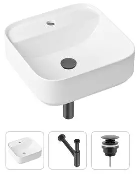 Комплект 3 в 1 Lavinia Boho Bathroom Sink 21520308: накладная фарфоровая раковина 42 см, металлический сифон, донный клапан