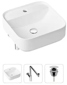 Комплект 3 в 1 Lavinia Boho Bathroom Sink 21520316: накладная фарфоровая раковина 42 см, металлический сифон, донный клапан