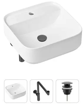 Комплект 3 в 1 Lavinia Boho Bathroom Sink 21520318: накладная фарфоровая раковина 42 см, металлический сифон, донный клапан