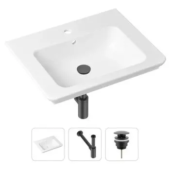 Комплект 3 в 1 Lavinia Boho Bathroom Sink 21520386: врезная фарфоровая раковина 60 см, металлический сифон, донный клапан