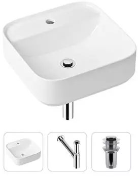 Комплект 3 в 1 Lavinia Boho Bathroom Sink 21520305: накладная фарфоровая раковина 42 см, металлический сифон, донный клапан