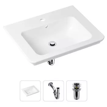 Комплект 3 в 1 Lavinia Boho Bathroom Sink 21520379: врезная фарфоровая раковина 60 см, металлический сифон, донный клапан