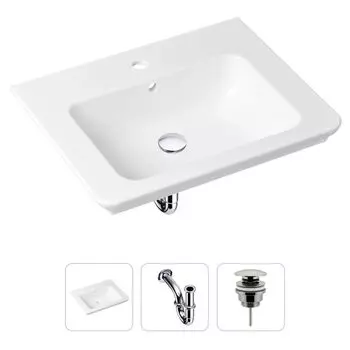 Комплект 3 в 1 Lavinia Boho Bathroom Sink 21520380: врезная фарфоровая раковина 60 см, металлический сифон, донный клапан