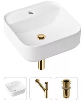 Комплект 3 в 1 Lavinia Boho Bathroom Sink 21520309: накладная фарфоровая раковина 42 см, металлический сифон, донный клапан